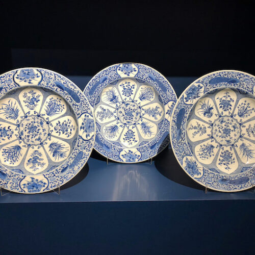 set of peacock dishes from Jorge Welsh at TEFAF New York Fall