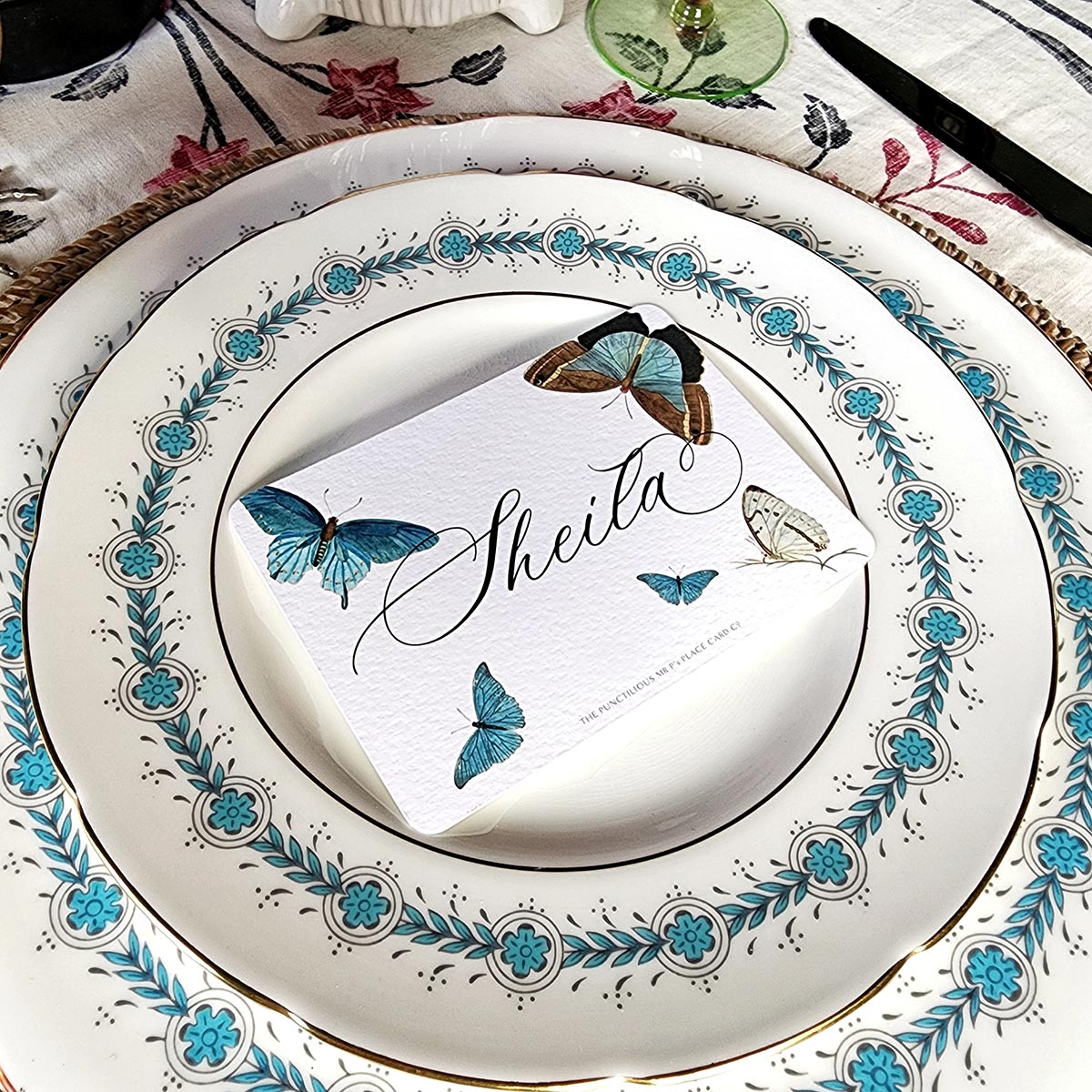Blue Butterflies Laydown Event Size Place Card - Image 3
