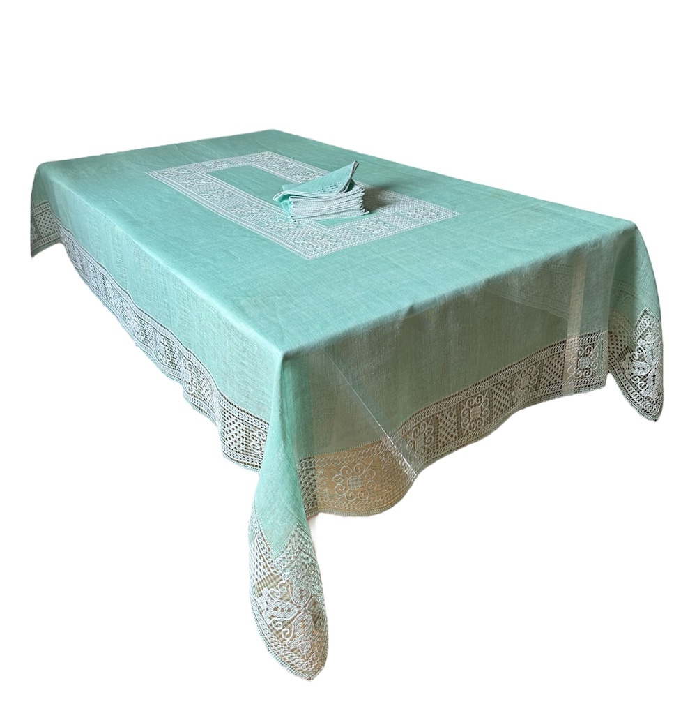 Vintage Italian Embroidered Light Green Linens Set - Image 2