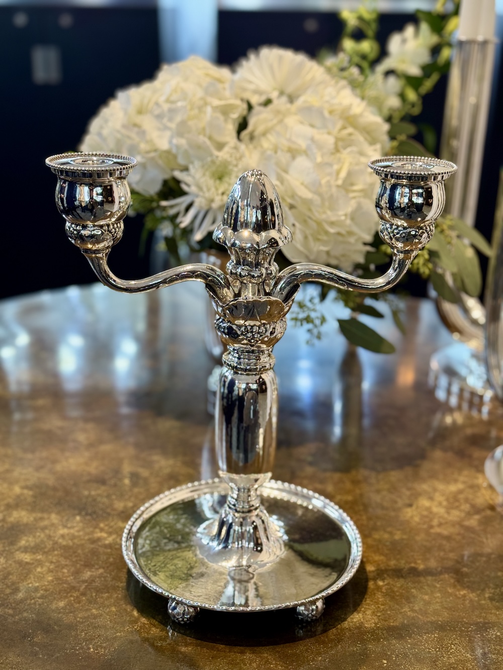 Georg Jensen candleabra at Greg Pepin Silver at the Winter Show