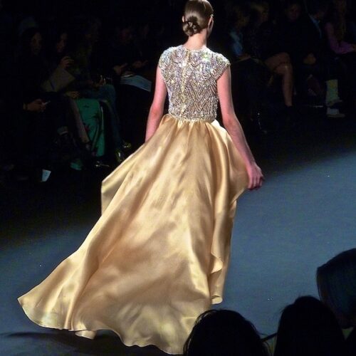 back of Naeem Khan petal gown