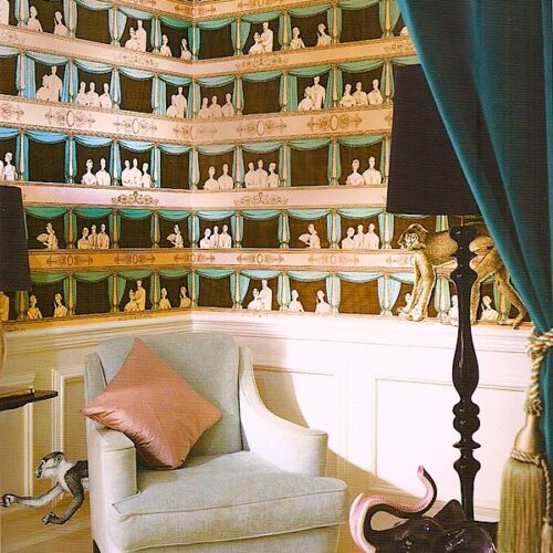 fornasetti Teatro in linen and aqua