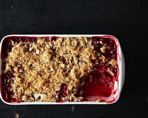 rhubarb cherry hibiscus crumble via food52